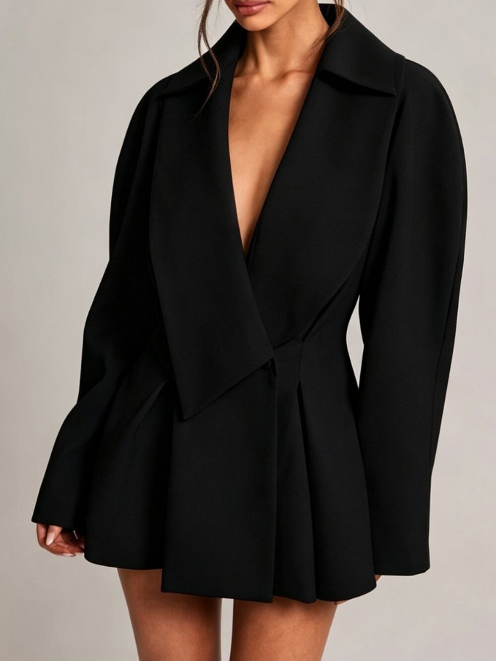 Black Elegant Women's Shawl Collar Long Sleeve Blazer - Picture 6 of 8